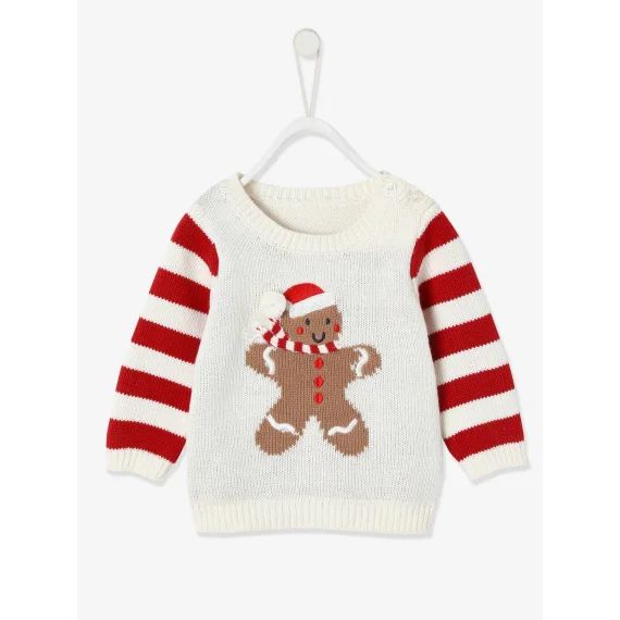 Pull de Noël bébé mixte bonhomme pain d&rsquo;épices ivoire