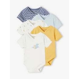 Lot de 5 bodies naissance manches courtes bleu ciel