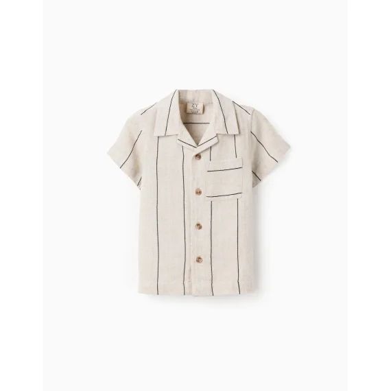 Chemise À Manches Courtes En Viscose Et Lin Beige