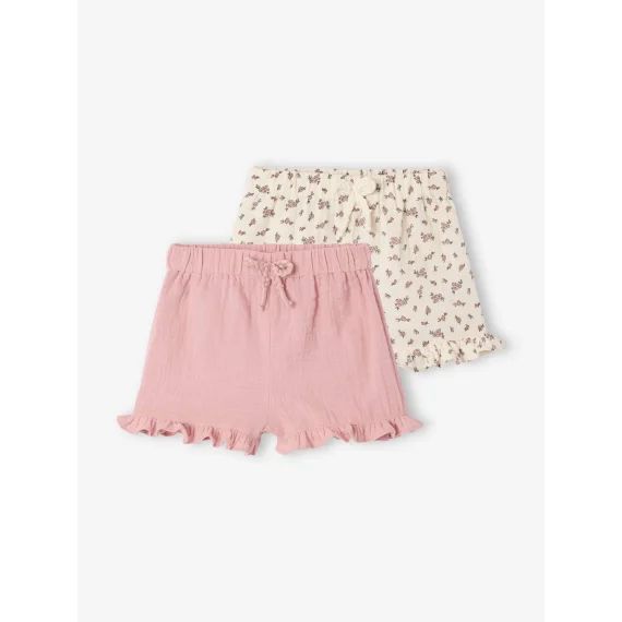 Lot de 2 shorts naissance 1 uni + 1 imprimé rose