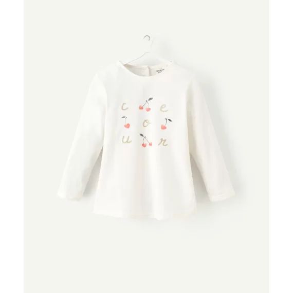 T-shirt bébé fille en coton bio blanc avec message floqué –  – Soldes