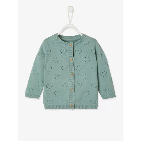 Cardigan en maille pointelle bébé vert céladon