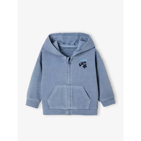Sweat à capuche zippé bébé en molleton léger bleu ciel
