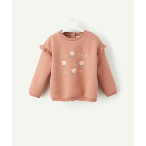 Sweat bébé fille en fibres recyclées vieux rose avec message –  – Soldes