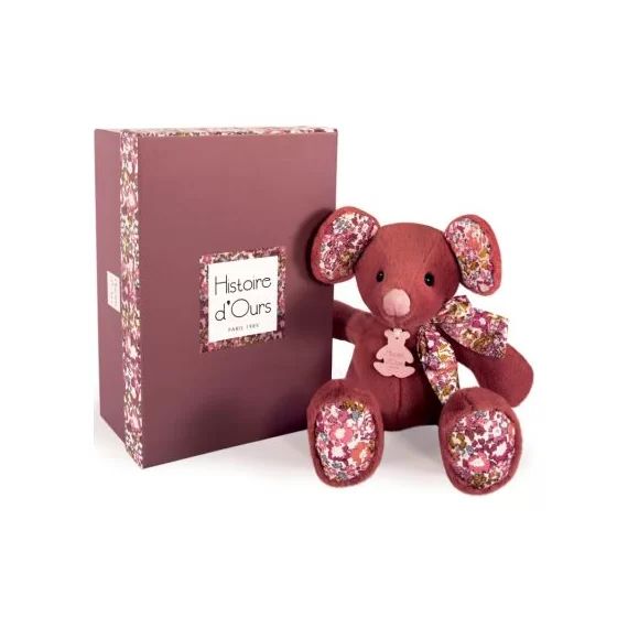 Coffret peluche souris terracotta Copains câlins (25 cm)