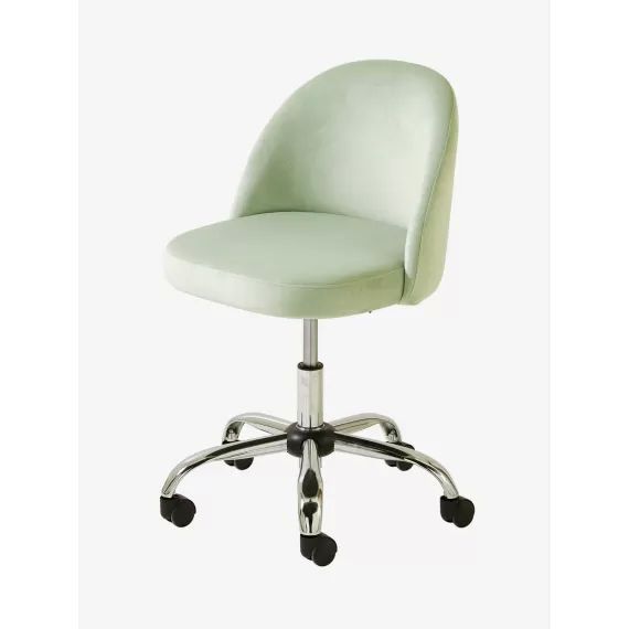 Chaise de bureau à roulettes enfant en velours vert d&rsquo;eau