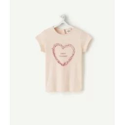 T-shirt bébé fille en coton bio rose pâle avec coeur –  – Soldes