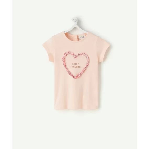 T-shirt bébé fille en coton bio rose pâle avec coeur –  – Soldes