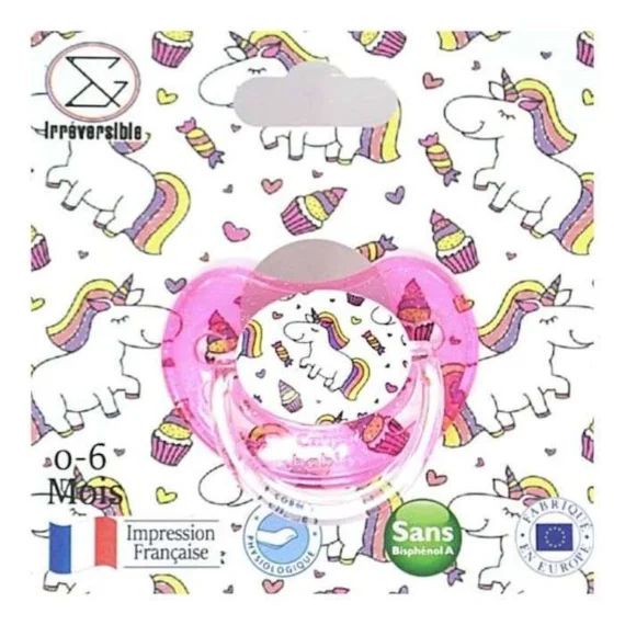 Sucette bébé physiologique 0-6 mois – Licorne – cadeau de naissance – impression de qualité résistante aux stérilisations rose