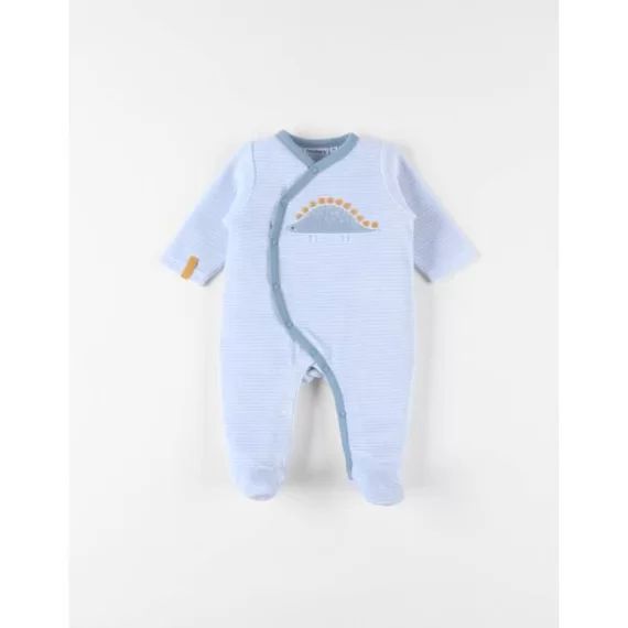 Pyjama 1 pièce imprimé dino en velours bleu