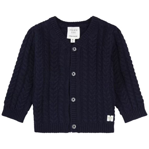 Cardigan torsadé coton et laine Garçon Bleu
