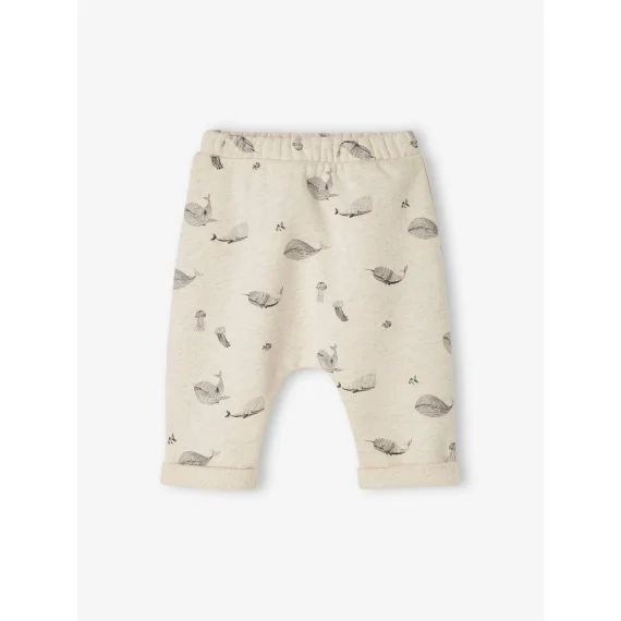 Pantalon naissance en molleton beige chiné aop baleine