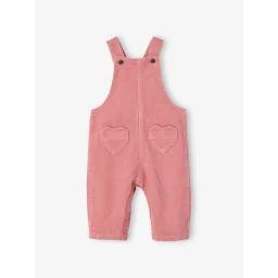 Salopette bébé en velours côtelé poches coeur bois de rose