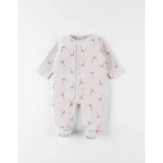 Pyjama En Velours Côtelé Imprimé Girafes Beige