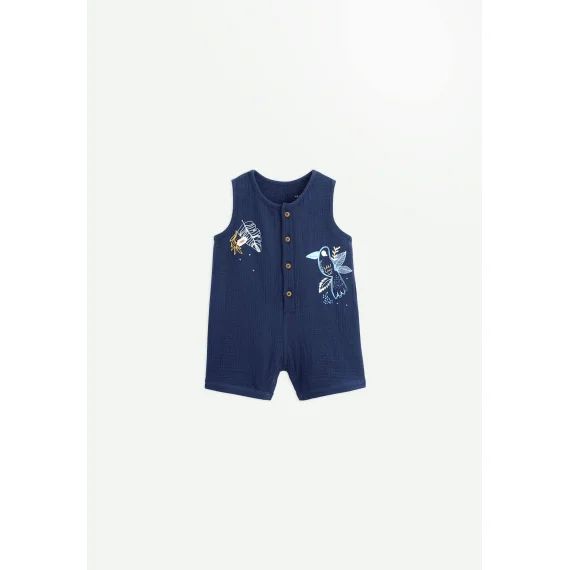 Combishort Bébé En Gaze De Coton Mexico Bleu