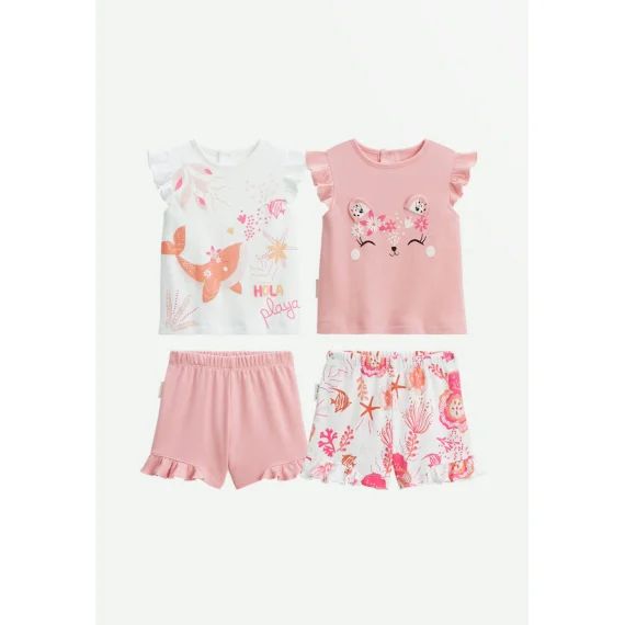 Lot De 2 Pyjamas Enfant Manches Courtes Bahamas Rose