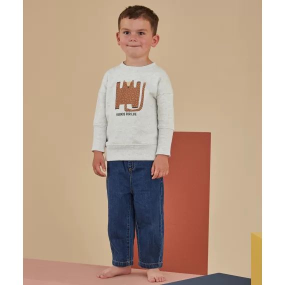 Le pantalon évolutif denim en coton et chanvre –  – Soldes