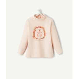 Le sous pull rose col roulé avec animation hérisson en coton