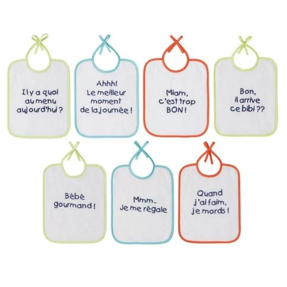 BABYCALIN Lot de 7 bavoirs Naissance Message impression – 20 x 25 cm noir