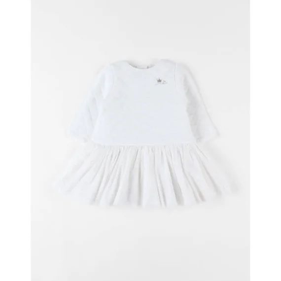 Robe Bi-matière Jersey Et Tulle Pailleté Doré Blanc