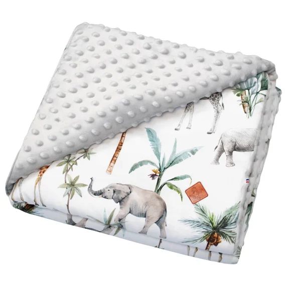 Couverture Réversible En Minky Safari Safari, Vert, Gris, Blanc