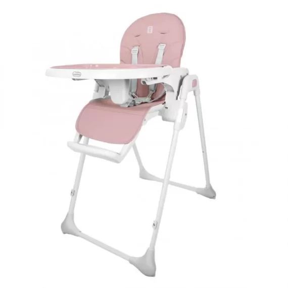 Chaise haute réglable ASALVO Arzak – Pink – Dossier et repose-pieds ajustables – Plateau double et amovible blanc