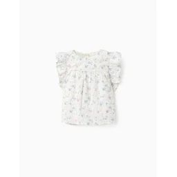 Chemisier En Coton Floral Avec Volants Beige Clair