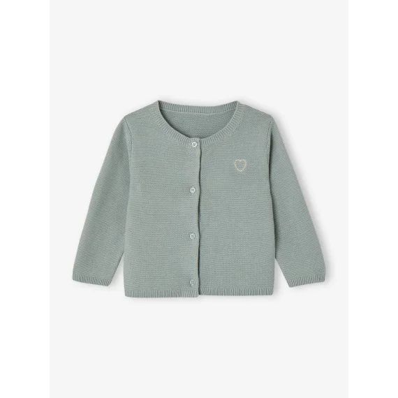 Cardigan broderie dorée coeur bébé BASICS vert sauge