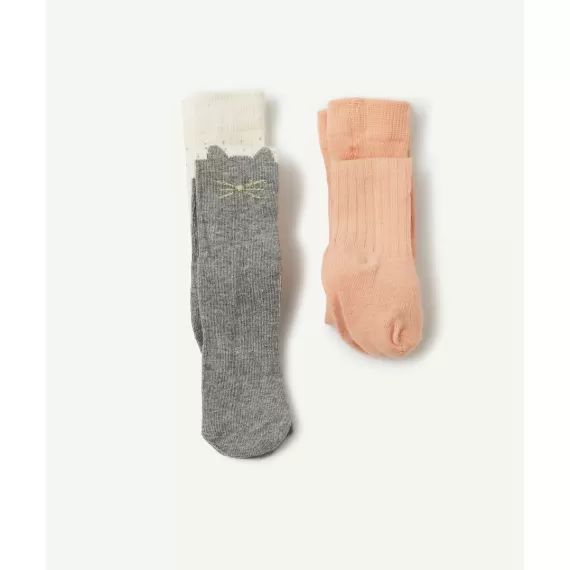 Les 2 paires de collants chat roses et gris –  – Soldes