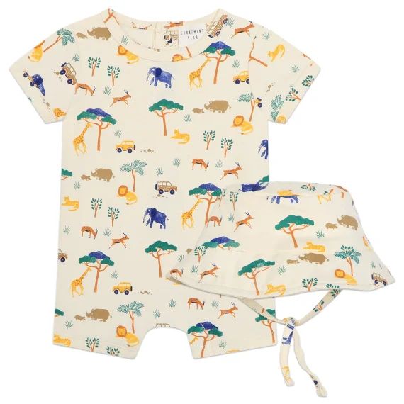 Combi-short et chapeau coton Garçon Jaune