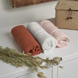 Lot de 3 langes en mousseline Cozy Home Rose, blanc et rouille (85 x 85 cm)