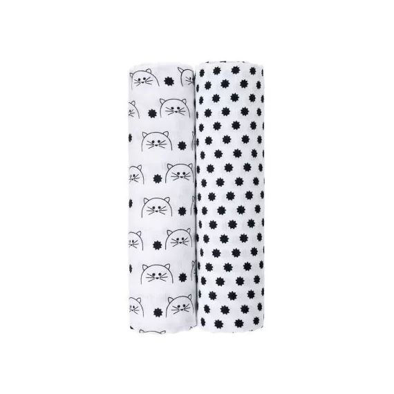 Lot de 2 maxi langes en mousseline Little Chums chat (120 x 120 cm)