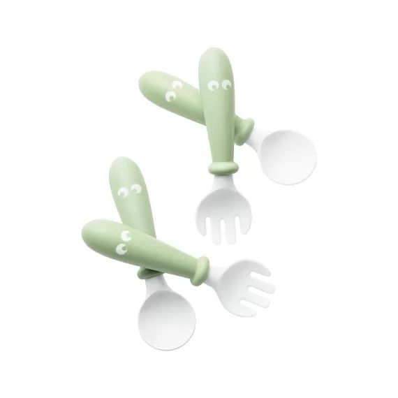 Cuillère et Fourchette pour Bébé, lot de 4 – Vert pastel