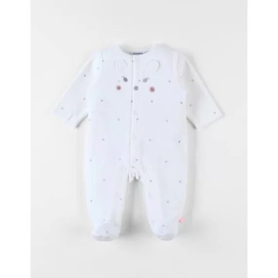 Pyjama 1 pièce broderie hérisson en velours blanc