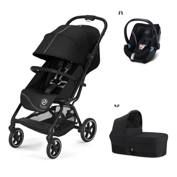 Poussette Cybex Eezy S PLUS 2 + Nacelle – Moon Black + Coque Auto Aton 5 – Deep Black