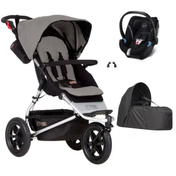 Poussette Mountain Buggy Urban Jungle – Silver + Cocoon V2 + Coque Auto Cybex Aton 5 – Deep Black