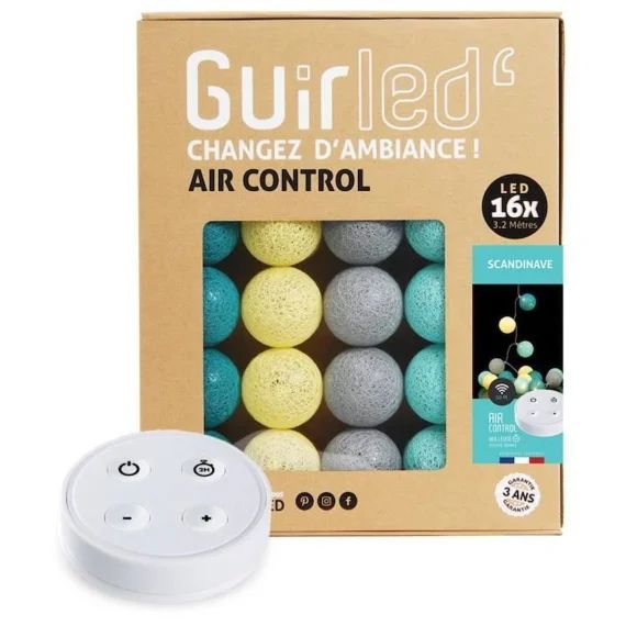 Guirlande lumineuse boules coton LED USB – Télécommandée -Veilleuse bébé 2h –  4 intensités – 16 boules 1,6m – Scandivave vert