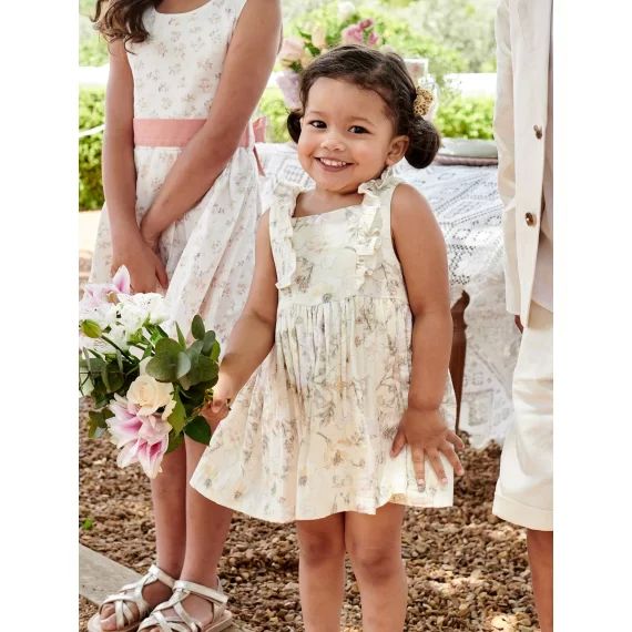 Robe fleurie bébé en gaze de coton écru
