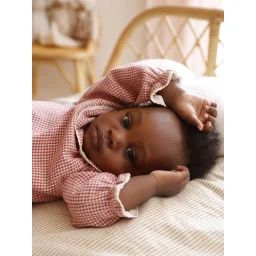 Blouse naissance en flanelle vichy avec col volanté écru