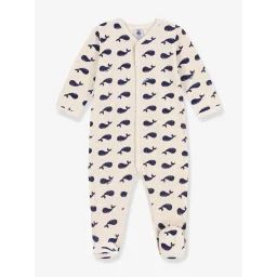 Pyjama bébé baleines marines en velours PETIT BATEAU beige chiné