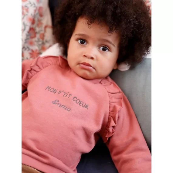 Sweat bébé en molleton personnalisable bois de rose