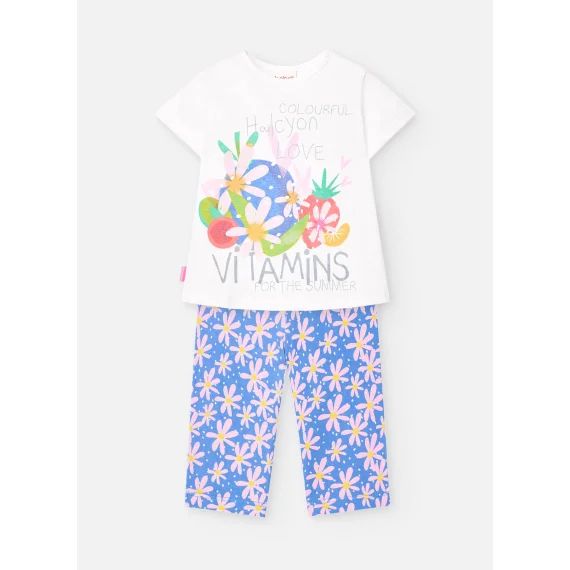 Ensemble T-shirt Avec Dessin Frontal Et Pantalon Imprimé Blanc