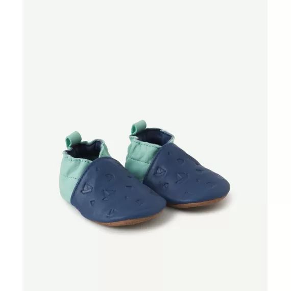 Les chaussons bleus et verts en cuir avec bateaux –  – Soldes