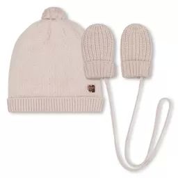 Ensemble bonnet et moufles Fille Rose