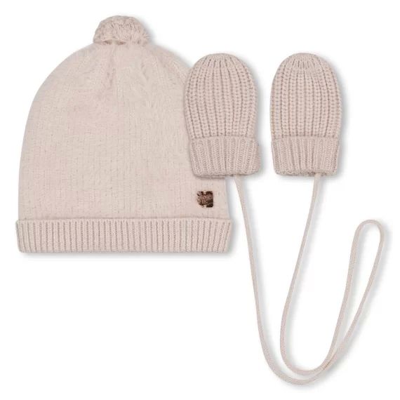 Ensemble bonnet et moufles Fille Rose