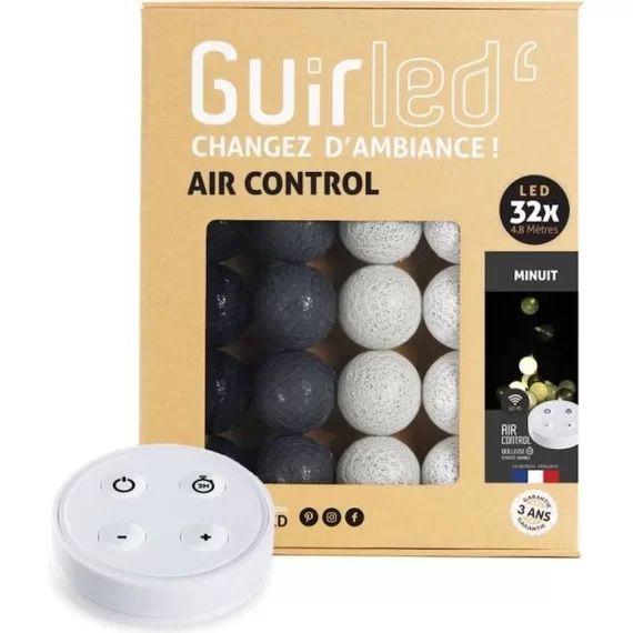 Guirlande lumineuse boules coton LED USB – Télécommandée -Veilleuse bébé 2h –  4 intensités – 32 boules 3,2m – Minuit noir