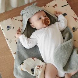 Cape de bain Albert hippo vert d’eau (70 x 70 cm)