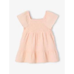 Robe bébé smockée en gaze de coton abricot poudré