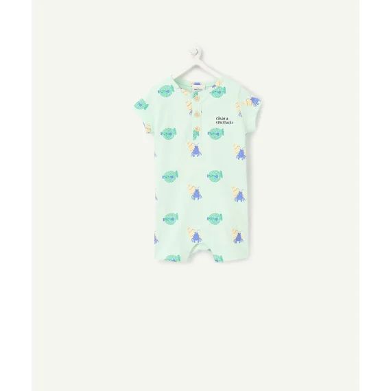 Dors bien bébé garçon en coton bio vert pastel imprimé animaux marins