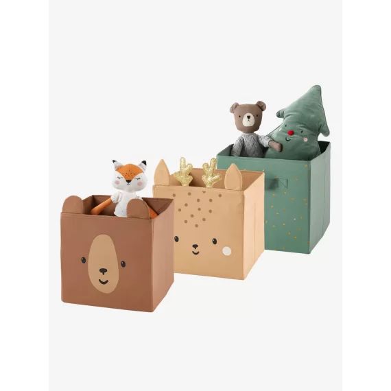 Lot de 3 bacs de rangement GREEN FOREST marron et vert